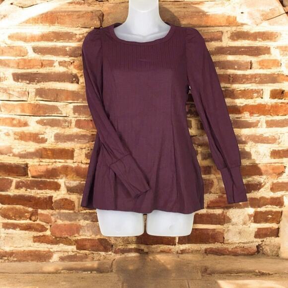 Status by Chenault Women’s XS Burgundy Ribbed Puff Sleeve Long Sleeve Top - Picture 1 of 13